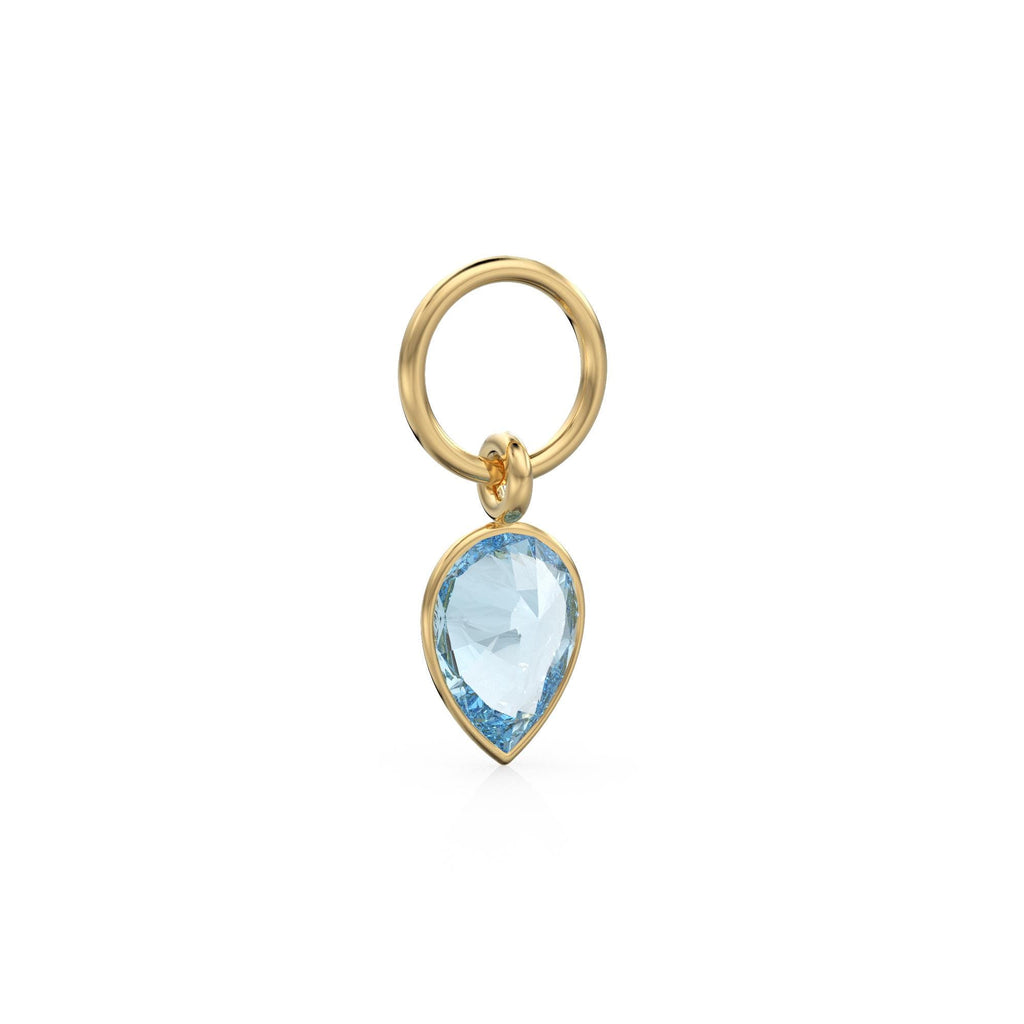 Aquamarine Pear Solid Gold Charm Pendant Bezel Jewelry Finding / March Birthstone / Blue Gemstone / Minimalist Tiny Stackable Pendant