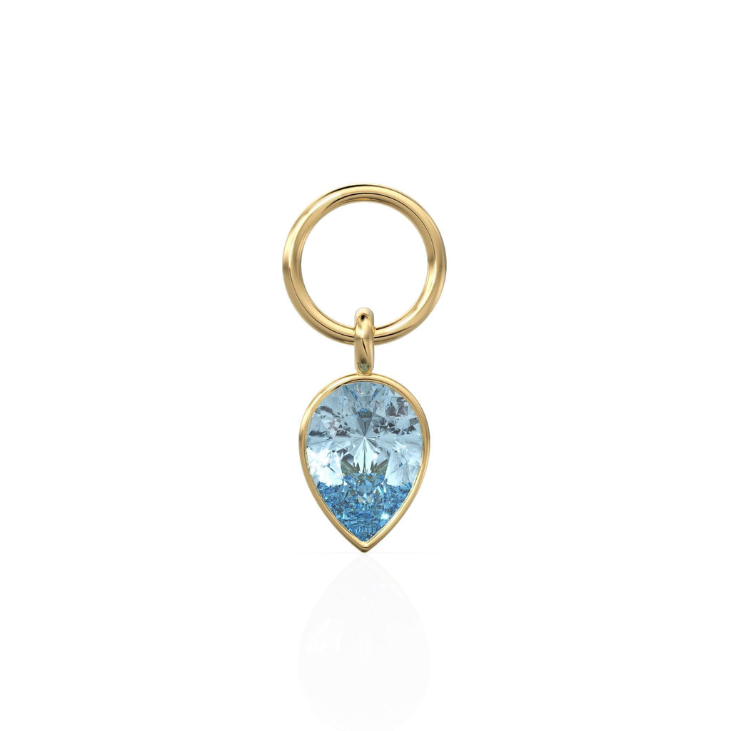 Aquamarine Pear Solid Gold Charm Pendant Bezel Jewelry Finding / March Birthstone / Blue Gemstone / Minimalist Tiny Stackable Pendant