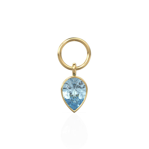 Aquamarine Pear Solid Gold Charm Pendant Bezel Jewelry Finding / March Birthstone / Blue Gemstone / Minimalist Tiny Stackable Pendant