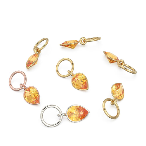 Citrine Pear Solid Gold Charm Pendant Bezel Jewelry Finding / November Birthstone / Yellow Gemstone / Minimalist Tiny Stackable Pendant