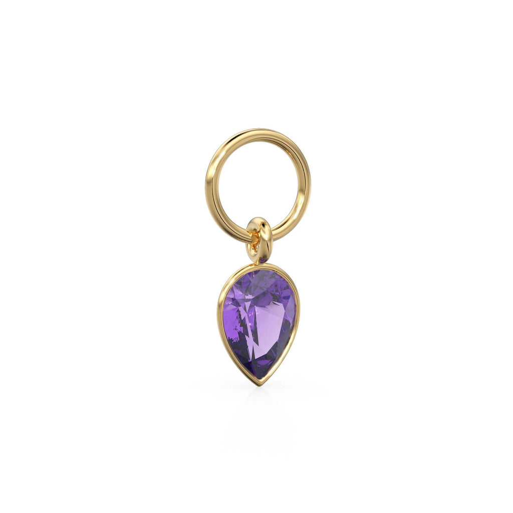 Amethyst Pear Solid Gold Charm Pendant Bezel Jewelry Finding / February Birthstone / Purple Gemstone / Minimalist Tiny Stackable Pendant