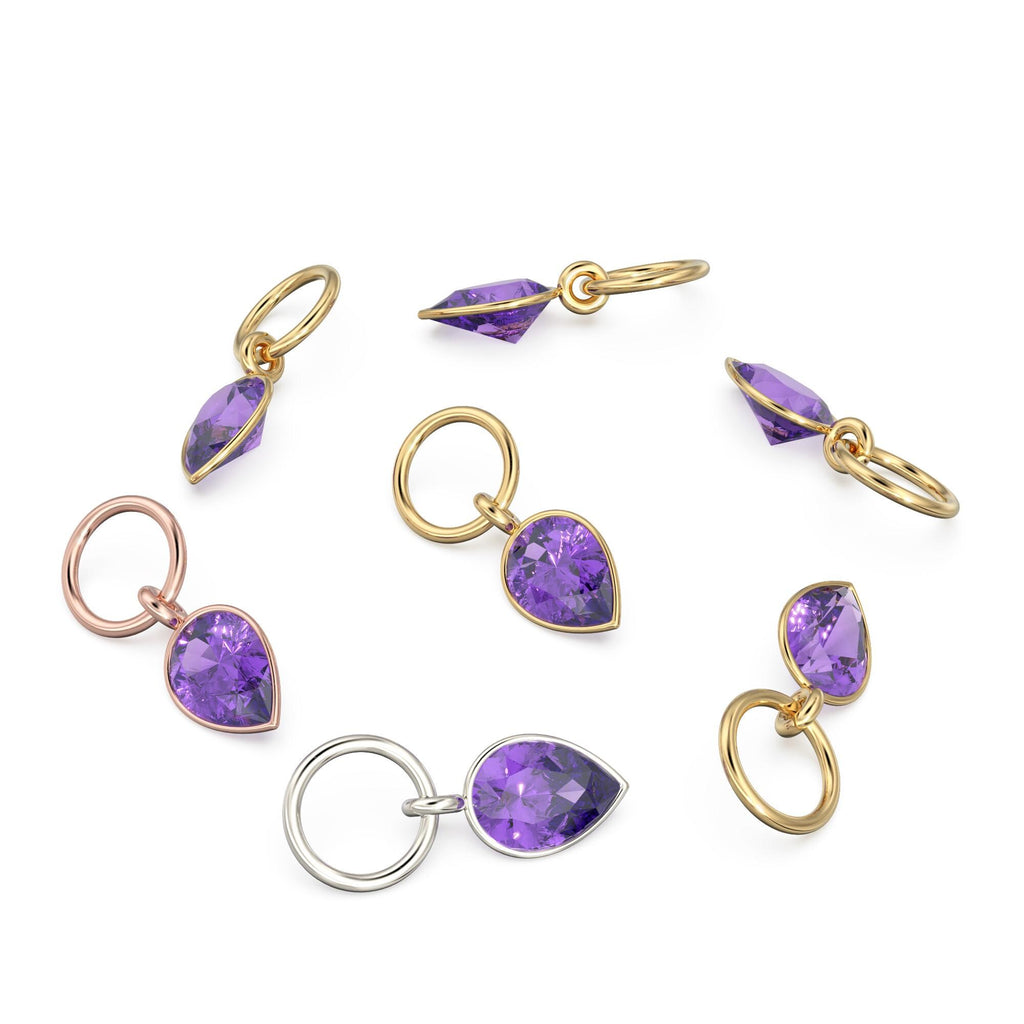 Amethyst Pear Solid Gold Charm Pendant Bezel Jewelry Finding / February Birthstone / Purple Gemstone / Minimalist Tiny Stackable Pendant