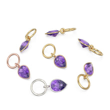 Load image into Gallery viewer, Amethyst Pear Solid Gold Charm Pendant Bezel Jewelry Finding / February Birthstone / Purple Gemstone / Minimalist Tiny Stackable Pendant