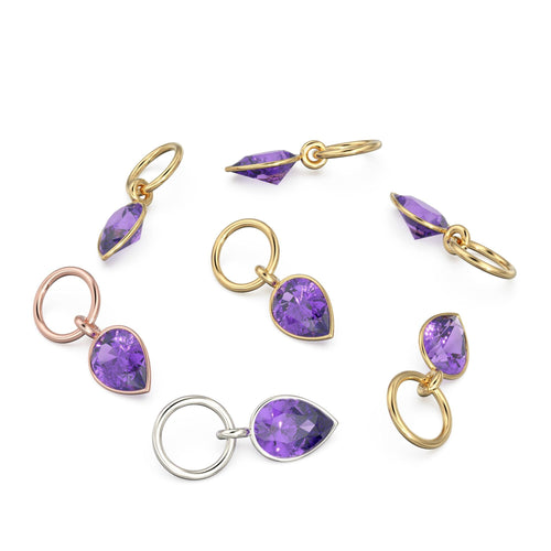 Amethyst Pear Solid Gold Charm Pendant Bezel Jewelry Finding / February Birthstone / Purple Gemstone / Minimalist Tiny Stackable Pendant