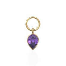 Load image into Gallery viewer, Amethyst Pear Solid Gold Charm Pendant Bezel Jewelry Finding / February Birthstone / Purple Gemstone / Minimalist Tiny Stackable Pendant