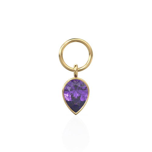 Amethyst Pear Solid Gold Charm Pendant Bezel Jewelry Finding / February Birthstone / Purple Gemstone / Minimalist Tiny Stackable Pendant