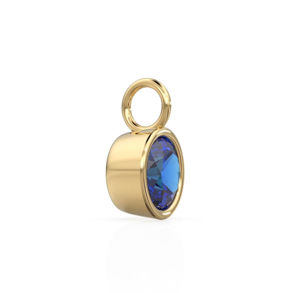 2ct Blue Sapphire Solid Gold Charm / Round Bezel Set September Birthstone / 14k Yellow Gold Blue Gem Pendant for Necklace or Bracelet