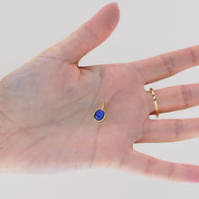Load image into Gallery viewer, 2ct Blue Sapphire Solid Gold Charm / Round Bezel Set September Birthstone / 14k Yellow Gold Blue Gem Pendant for Necklace or Bracelet
