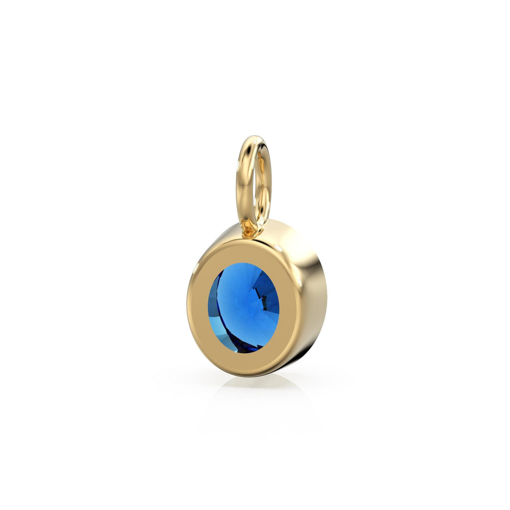 2ct Blue Sapphire Solid Gold Charm / Round Bezel Set September Birthstone / 14k Yellow Gold Blue Gem Pendant for Necklace or Bracelet