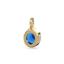 Load image into Gallery viewer, 2ct Blue Sapphire Solid Gold Charm / Round Bezel Set September Birthstone / 14k Yellow Gold Blue Gem Pendant for Necklace or Bracelet