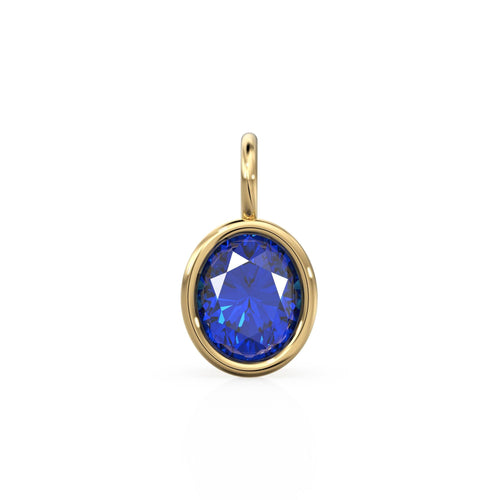 2ct Blue Sapphire Solid Gold Charm / Round Bezel Set September Birthstone / 14k Yellow Gold Blue Gem Pendant for Necklace or Bracelet