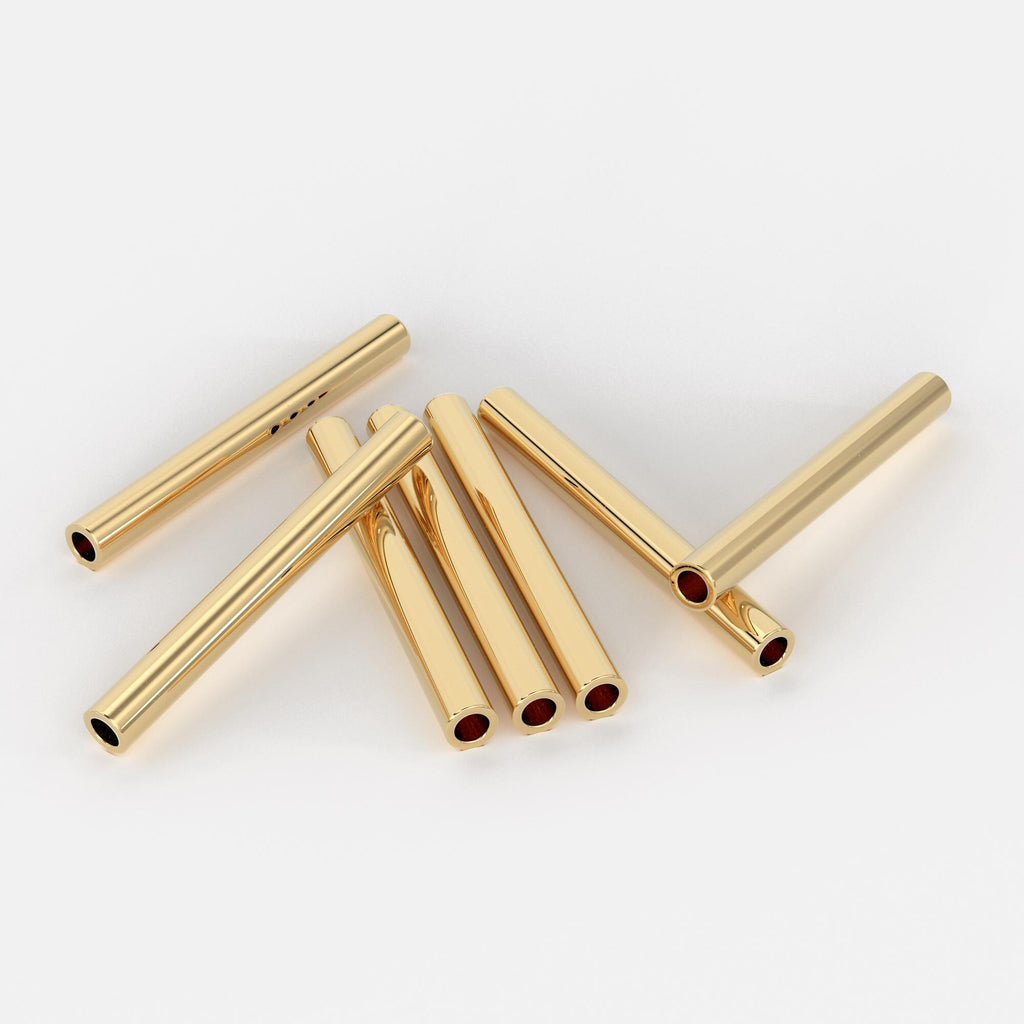 18k Solid Yellow Gold Tube Beads 11mm Smooth Spacer Beads for Jewelry Making – 5 Pieces Craft Supplies