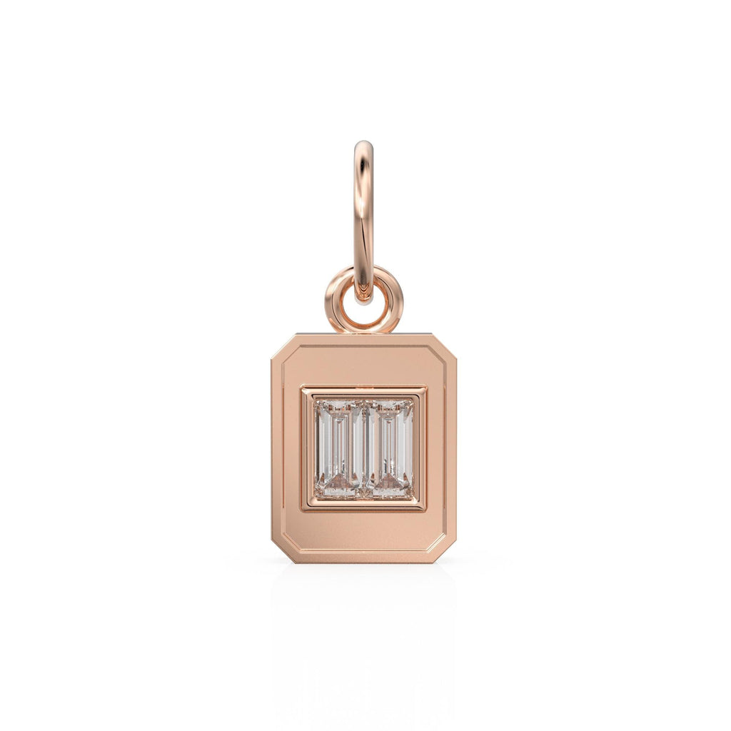 2 Baguette Diamond Bar Pendant  / 18k Solid Gold Diamond Charm / Baguette Diamond 14k Gold Pendant / Emerald Cut Diamond Charm / Sale