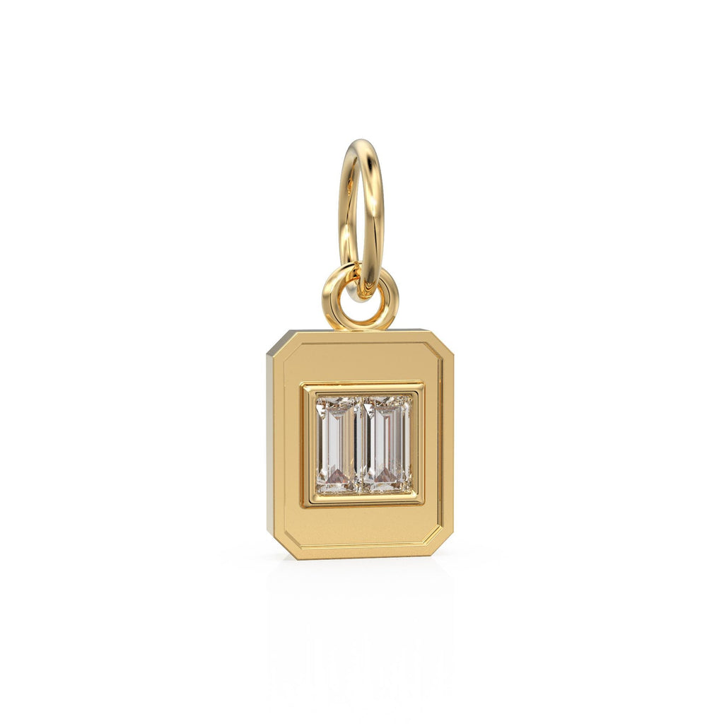 2 Baguette Diamond Bar Pendant  / 18k Solid Gold Diamond Charm / Baguette Diamond 14k Gold Pendant / Emerald Cut Diamond Charm / Sale