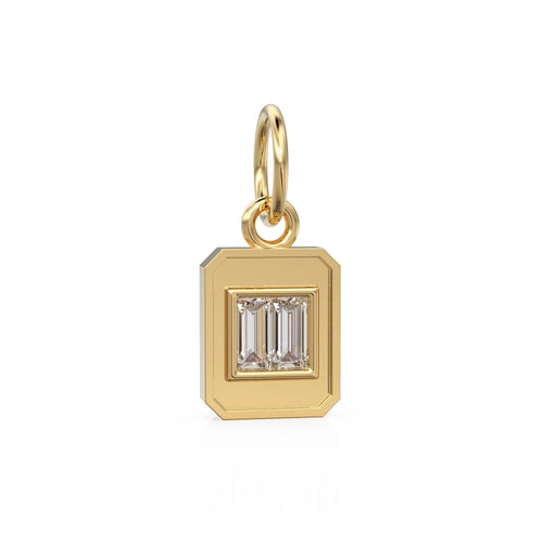 2 Baguette Diamond Bar Pendant  / 18k Solid Gold Diamond Charm / Baguette Diamond 14k Gold Pendant / Emerald Cut Diamond Charm / Sale