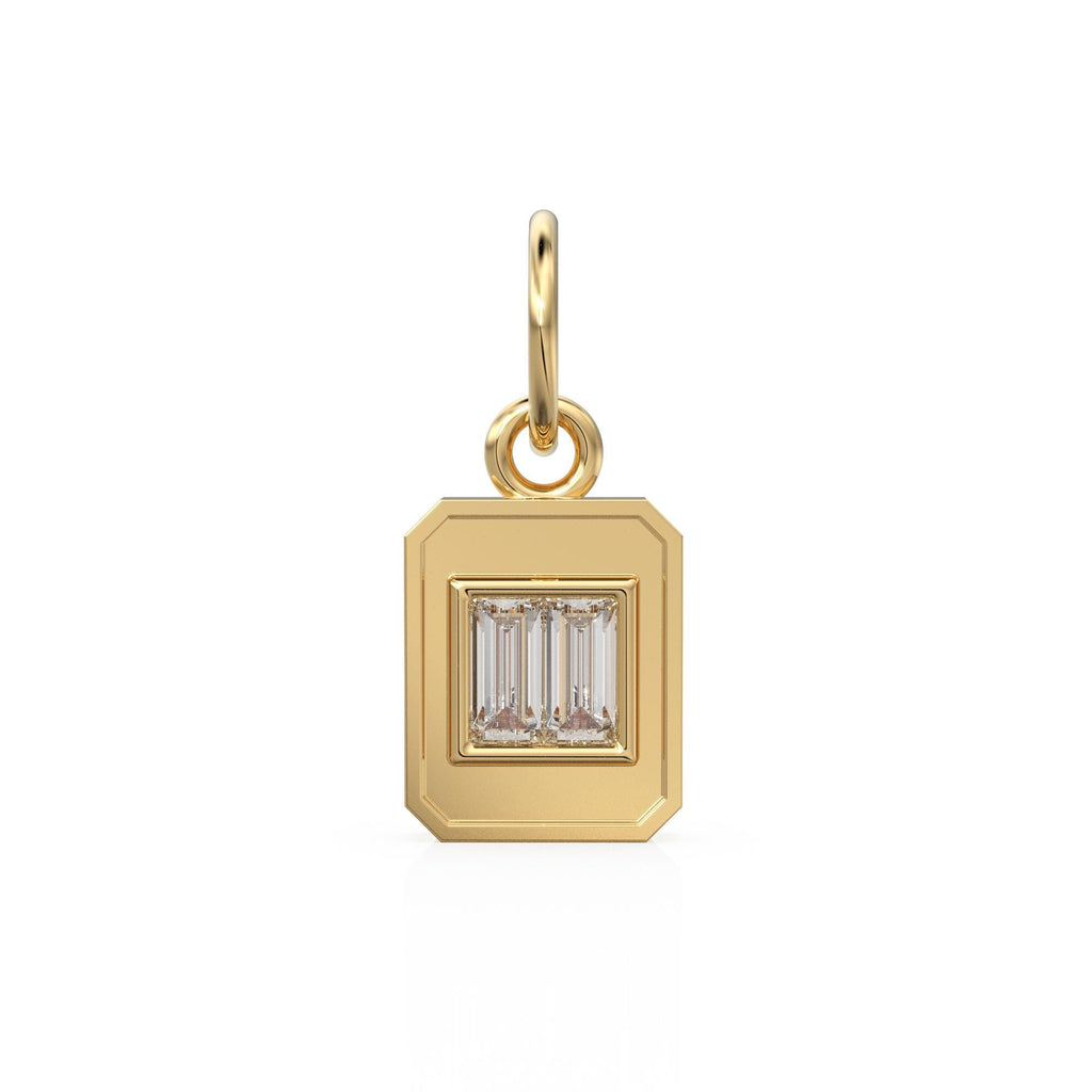 2 Baguette Diamond Bar Pendant  / 18k Solid Gold Diamond Charm / Baguette Diamond 14k Gold Pendant / Emerald Cut Diamond Charm / Sale