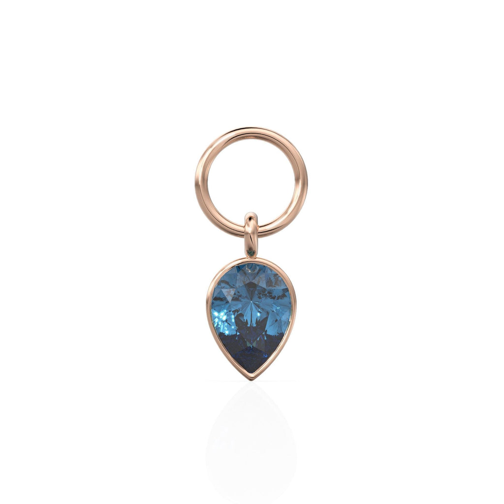 London Blue Topaz Pear Solid Gold Charm Pendant Bezel Jewelry Finding / December Birthstone / Blue Gemstone / Minimalist Stackable Pendant