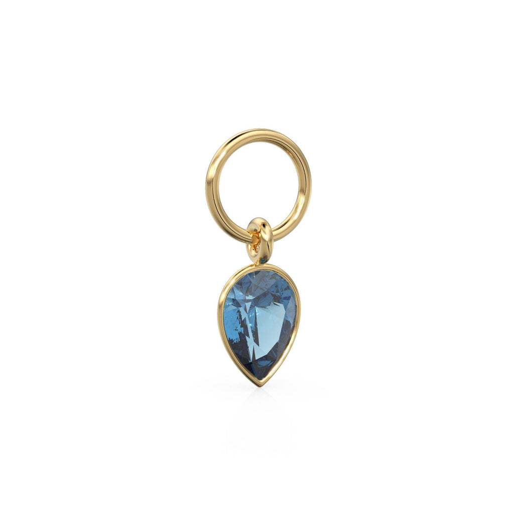 London Blue Topaz Pear Solid Gold Charm Pendant Bezel Jewelry Finding / December Birthstone / Blue Gemstone / Minimalist Stackable Pendant