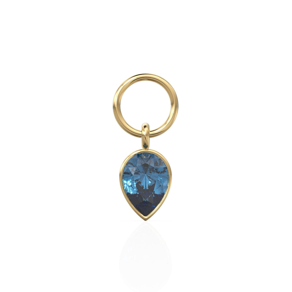 London Blue Topaz Pear Solid Gold Charm Pendant Bezel Jewelry Finding / December Birthstone / Blue Gemstone / Minimalist Stackable Pendant
