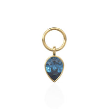 Load image into Gallery viewer, London Blue Topaz Pear Solid Gold Charm Pendant Bezel Jewelry Finding / December Birthstone / Blue Gemstone / Minimalist Stackable Pendant