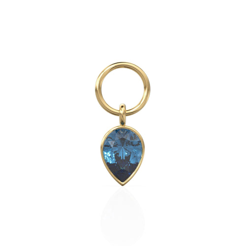 London Blue Topaz Pear Solid Gold Charm Pendant Bezel Jewelry Finding / December Birthstone / Blue Gemstone / Minimalist Stackable Pendant
