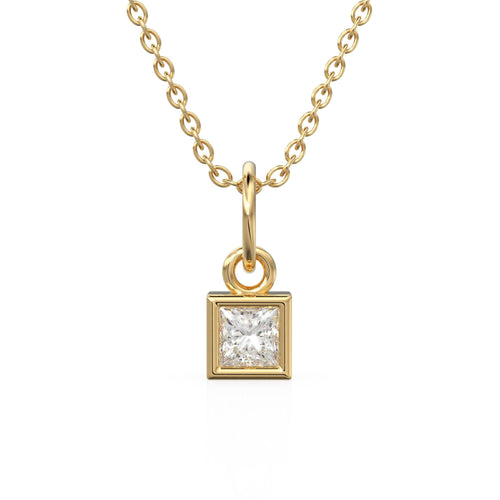 0.25ct Princess Cut Diamond 14K Solid Gold Necklace – Handmade Fine Jewelry Anniversary Gift for Her / Square April Birthstone Present