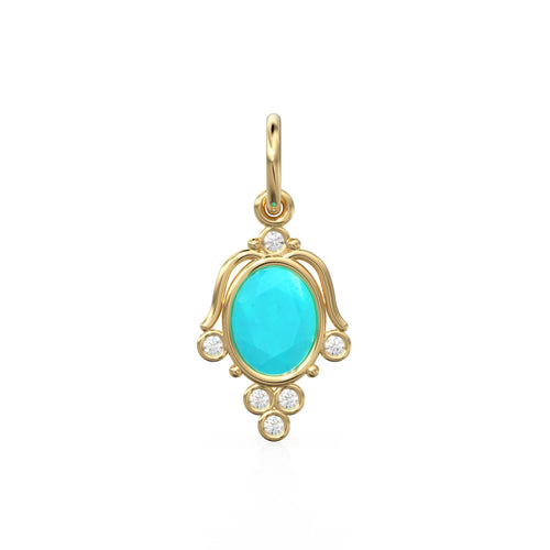 18k Gold Oval Turquoise with Diamond Pendant Necklace, 14K Turquoise Jewelry, Dainty Delicate Handmade Charm Pendant, December Birthstone