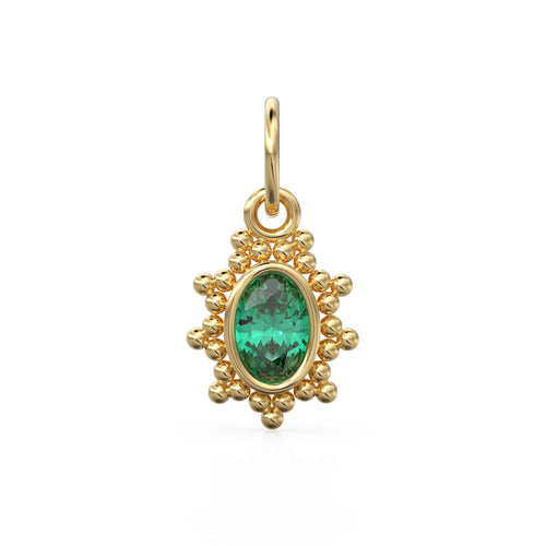 Zambian Green Oval Cut Solid Gold Charm / Precious Gemstone Gold Pendant / 14k Solid Yellow Gold May Birthstone Jewelry Making Finding