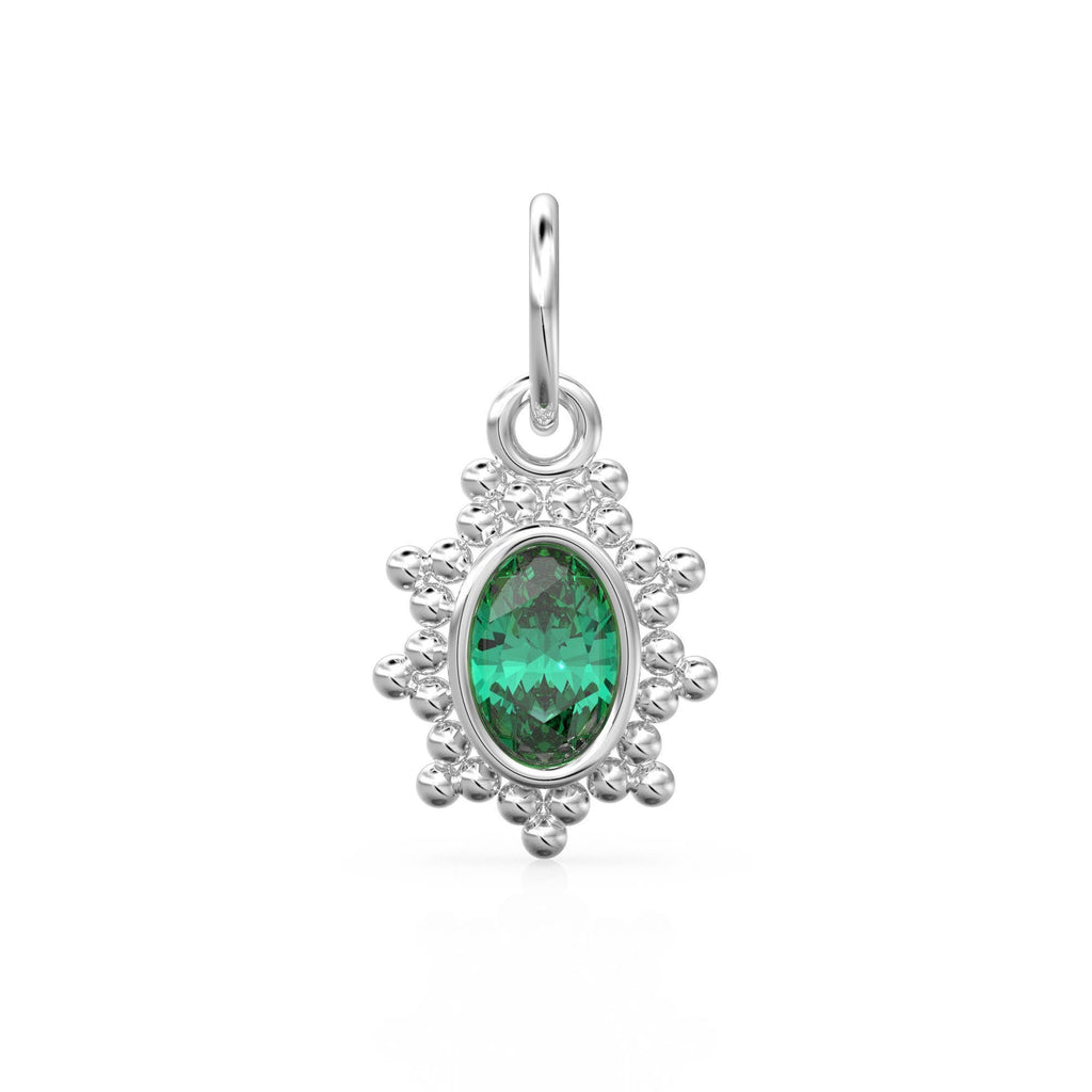 Zambian Green Oval Cut Solid Gold Charm / Precious Gemstone Gold Pendant / 14k Solid Yellow Gold May Birthstone Jewelry Making Finding