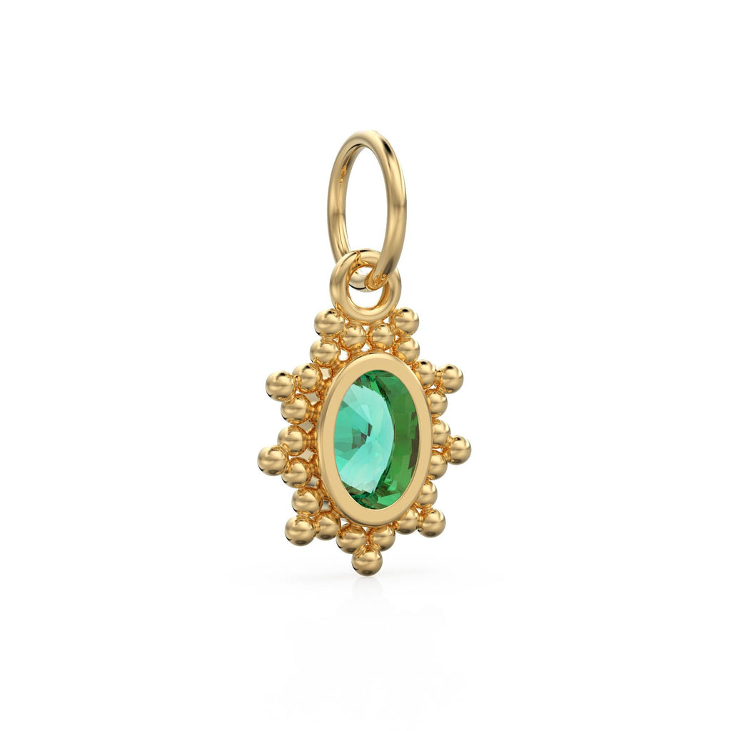 Zambian Green Oval Cut Solid Gold Charm / Precious Gemstone Gold Pendant / 14k Solid Yellow Gold May Birthstone Jewelry Making Finding