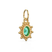 Load image into Gallery viewer, Zambian Green Oval Cut Solid Gold Charm / Precious Gemstone Gold Pendant / 14k Solid Yellow Gold May Birthstone Jewelry Making Finding