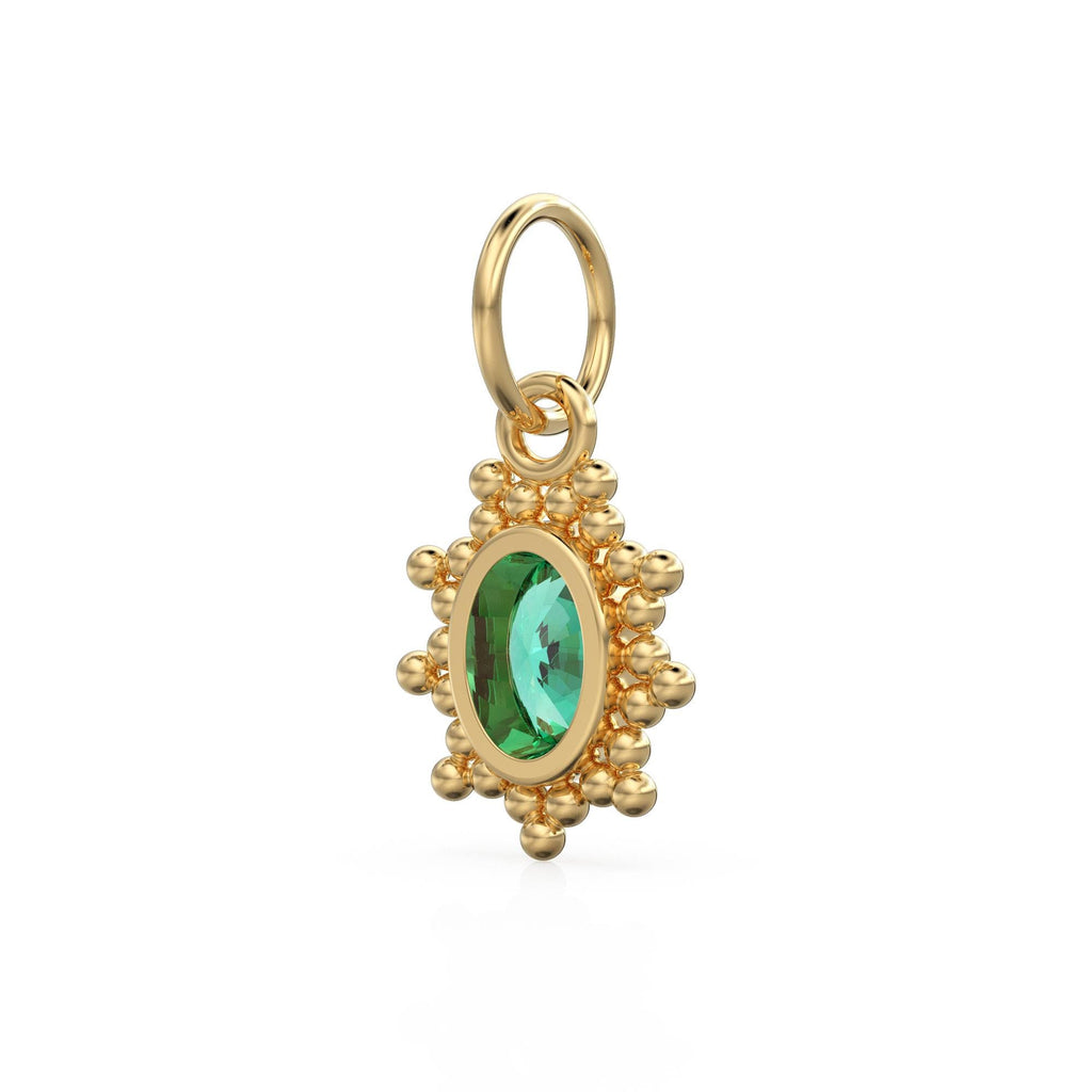 Zambian Green Oval Cut Solid Gold Charm / Precious Gemstone Gold Pendant / 14k Solid Yellow Gold May Birthstone Jewelry Making Finding