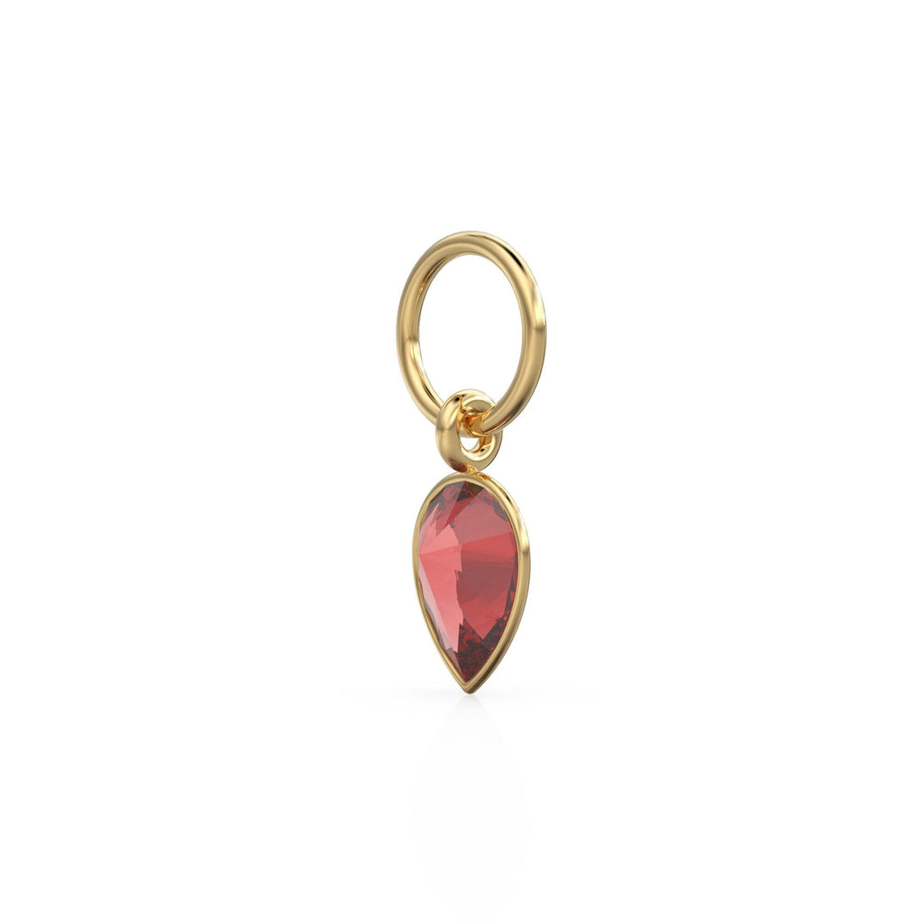 Ruby Pear Solid Gold Charm Pendant Bezel Jewelry Finding / July Birthstone / Red Gemstone / Minimalist Tiny Stackable Pendant