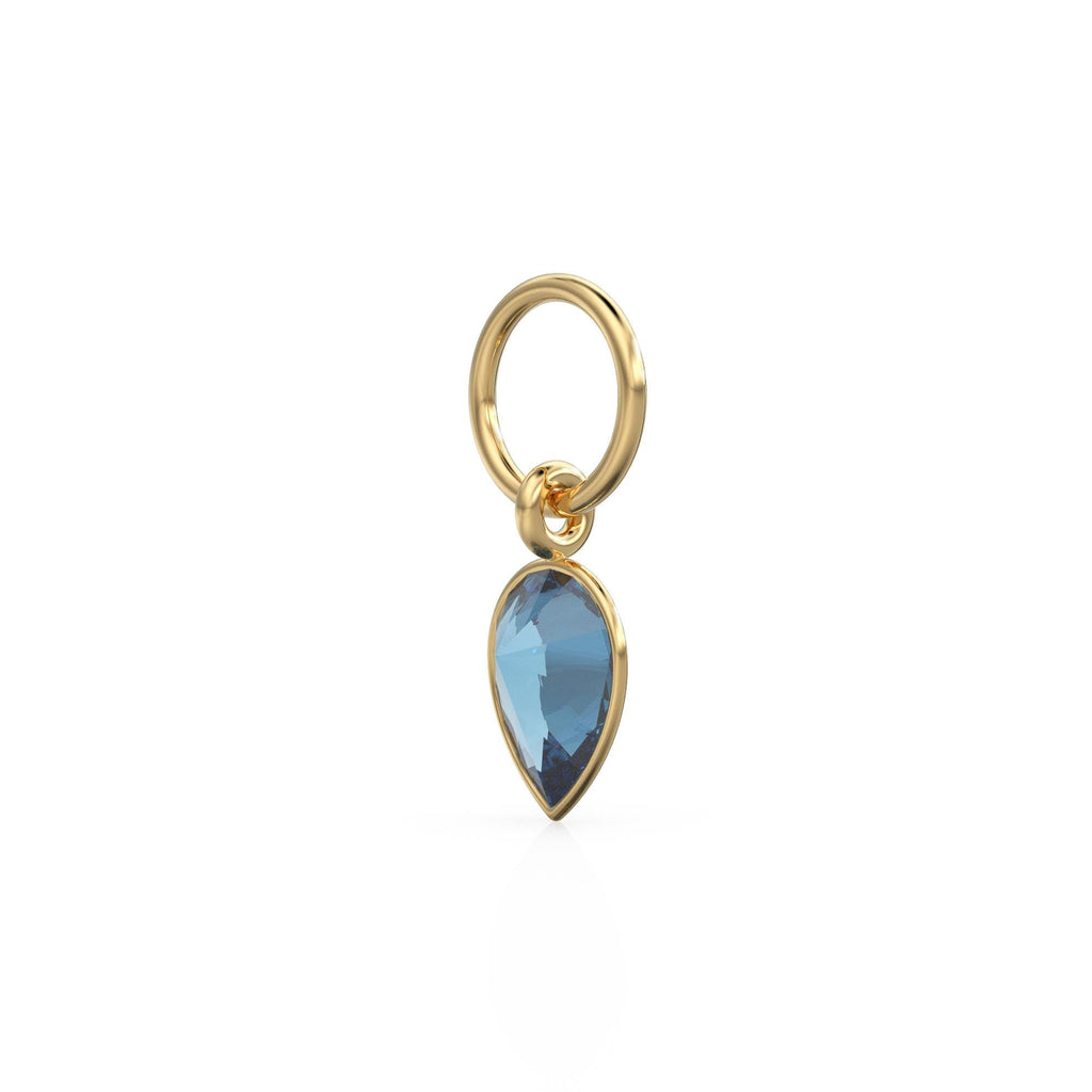 London Blue Topaz Pear Solid Gold Charm Pendant Bezel Jewelry Finding / December Birthstone / Blue Gemstone / Minimalist Stackable Pendant