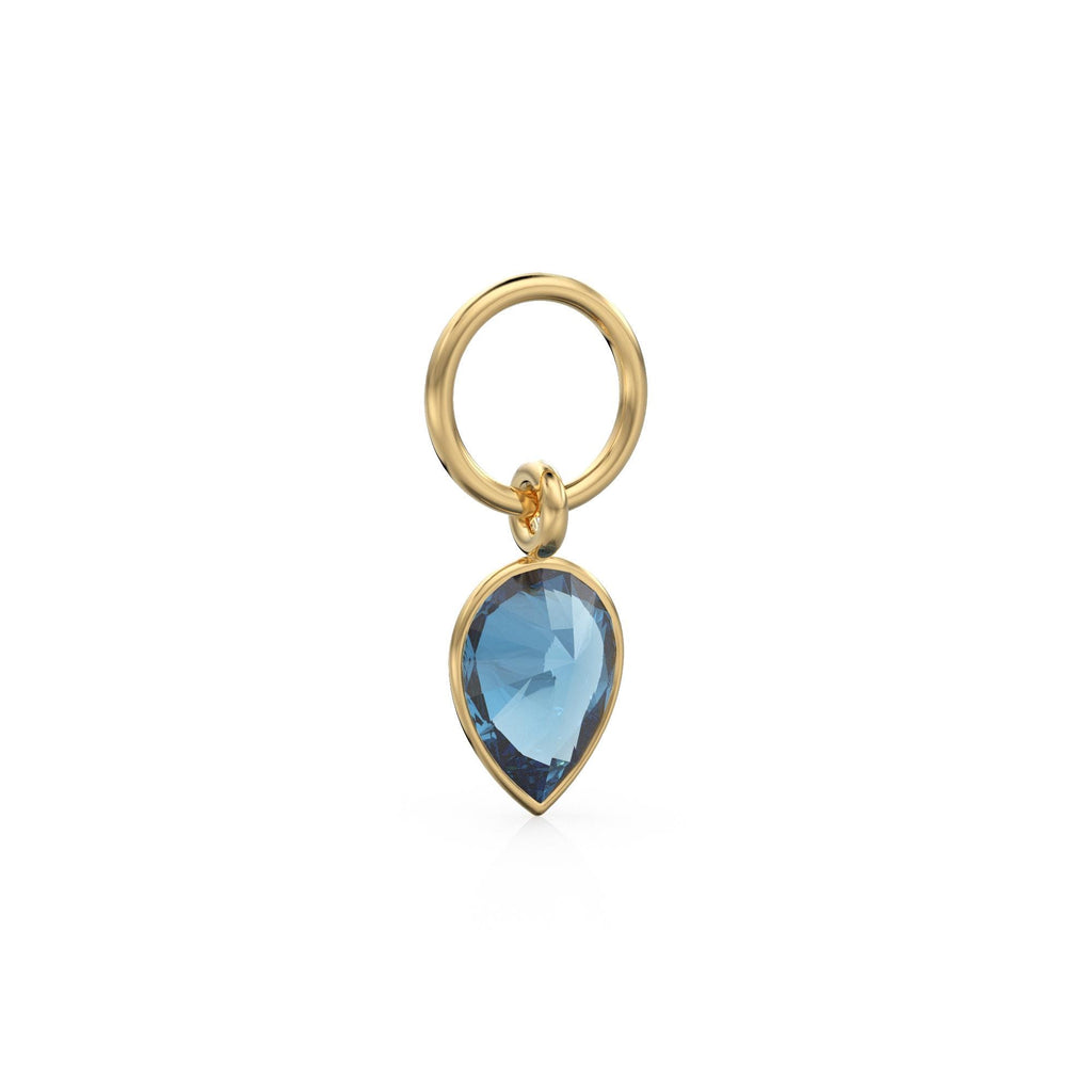London Blue Topaz Pear Solid Gold Charm Pendant Bezel Jewelry Finding / December Birthstone / Blue Gemstone / Minimalist Stackable Pendant