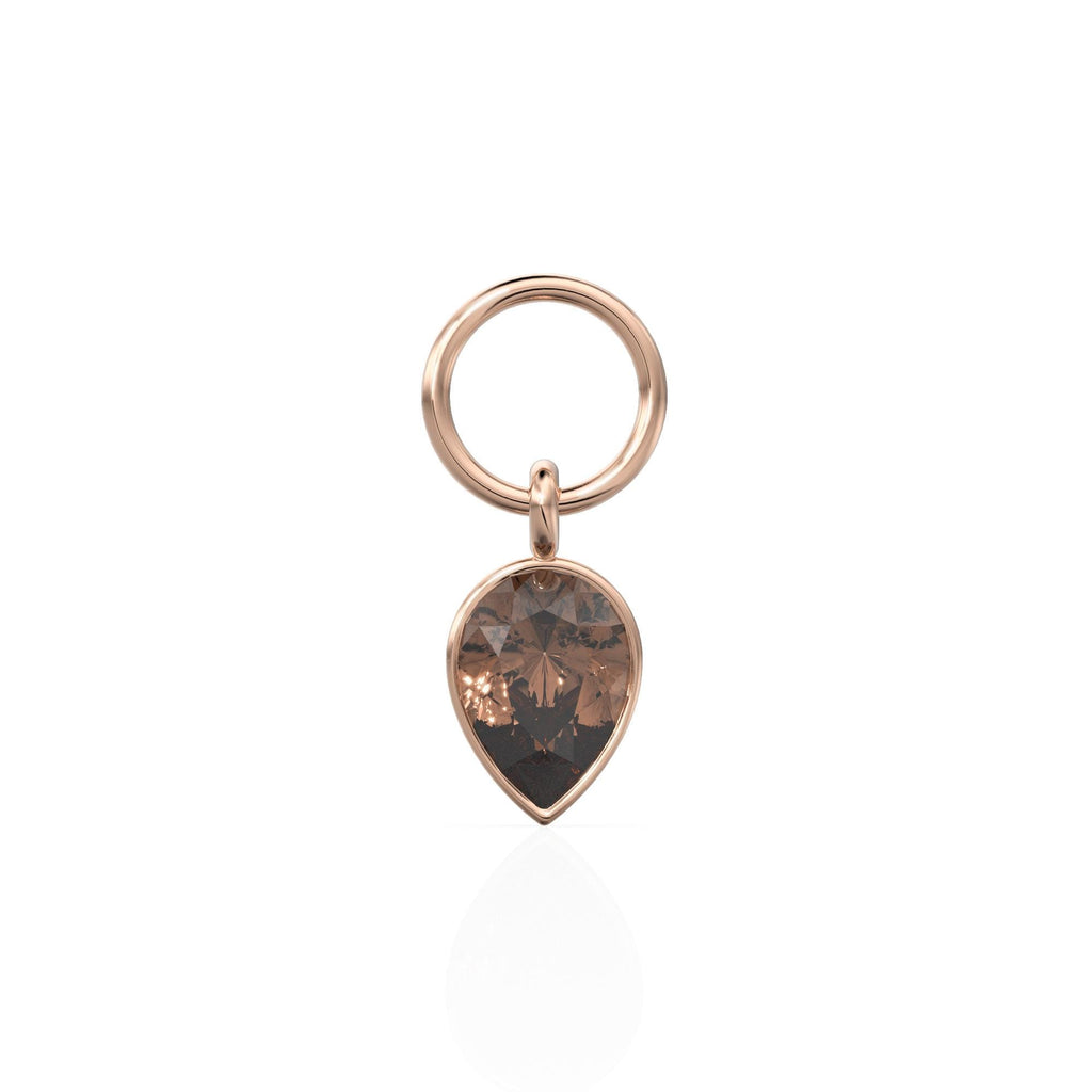Smoky Quartz Pear Solid Gold Charm Pendant Bezel Jewelry Finding / November Birthstone / Brown Gemstone / Minimalist Tiny Stackable Pendant