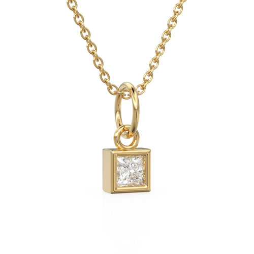 0.25ct Princess Cut Diamond 14K Solid Gold Necklace – Handmade Fine Jewelry Anniversary Gift for Her / Square April Birthstone Present