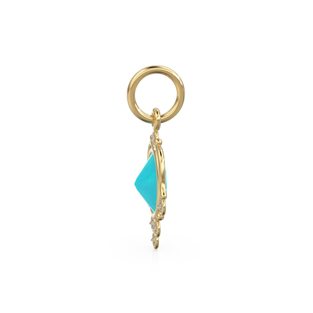 18k Gold Oval Turquoise with Diamond Pendant Necklace, 14K Turquoise Jewelry, Dainty Delicate Handmade Charm Pendant, December Birthstone