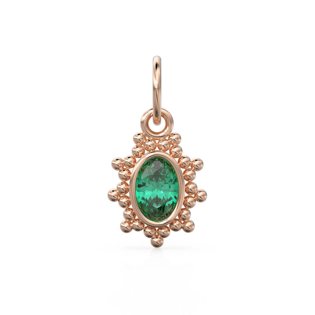 Zambian Green Oval Cut Solid Gold Charm / Precious Gemstone Gold Pendant / 14k Solid Yellow Gold May Birthstone Jewelry Making Finding
