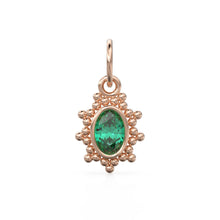 Load image into Gallery viewer, Zambian Green Oval Cut Solid Gold Charm / Precious Gemstone Gold Pendant / 14k Solid Yellow Gold May Birthstone Jewelry Making Finding