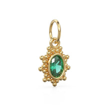 Load image into Gallery viewer, Zambian Green Oval Cut Solid Gold Charm / Precious Gemstone Gold Pendant / 14k Solid Yellow Gold May Birthstone Jewelry Making Finding