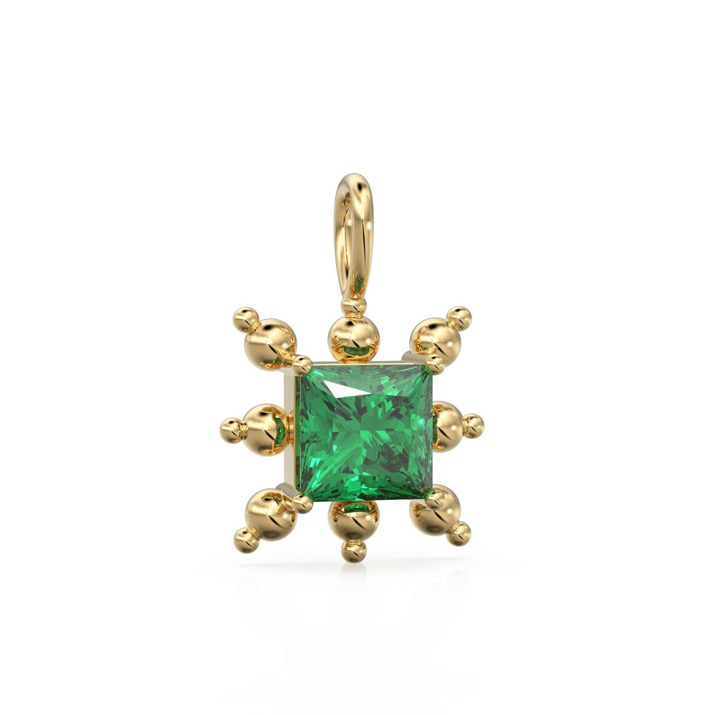 Zambian Emerald Gold Pendant / 14k Yellow Solid Gemstone Gold Charm / May Birthstone Prong Set Jewelry Gift for her
