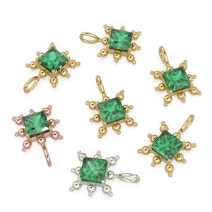 Zambian Emerald Gold Pendant / 14k Yellow Solid Gemstone Gold Charm / May Birthstone Prong Set Jewelry Gift for her