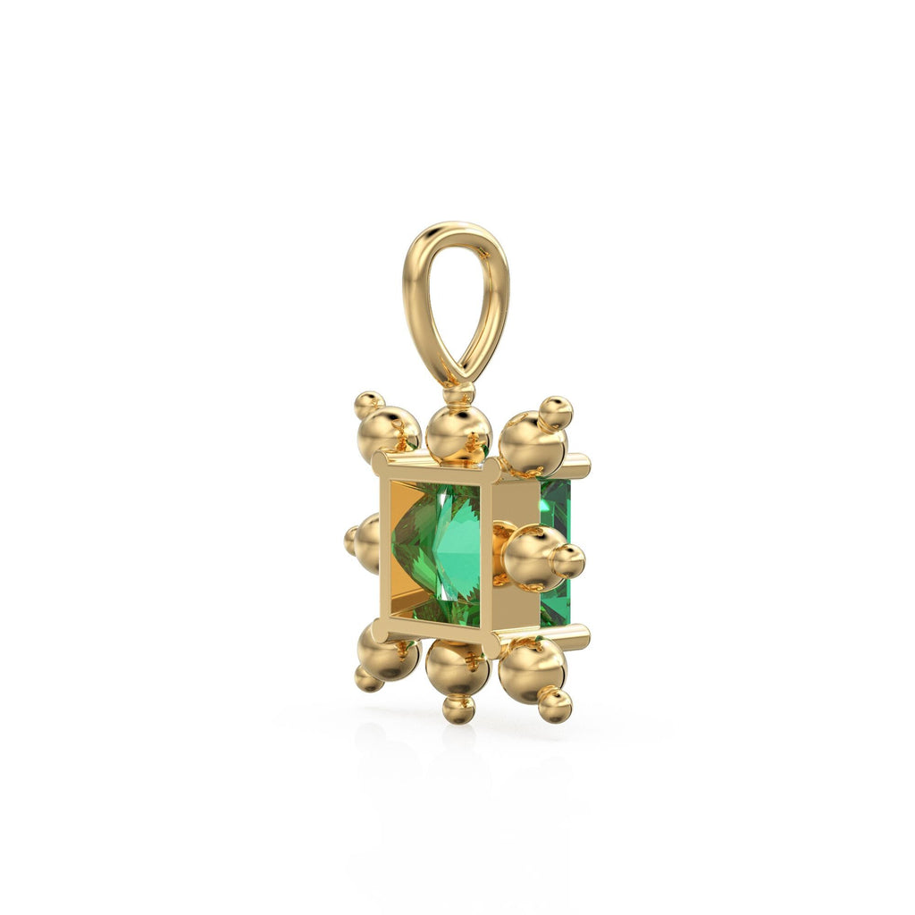 Zambian Emerald Gold Pendant / 14k Yellow Solid Gemstone Gold Charm / May Birthstone Prong Set Jewelry Gift for her
