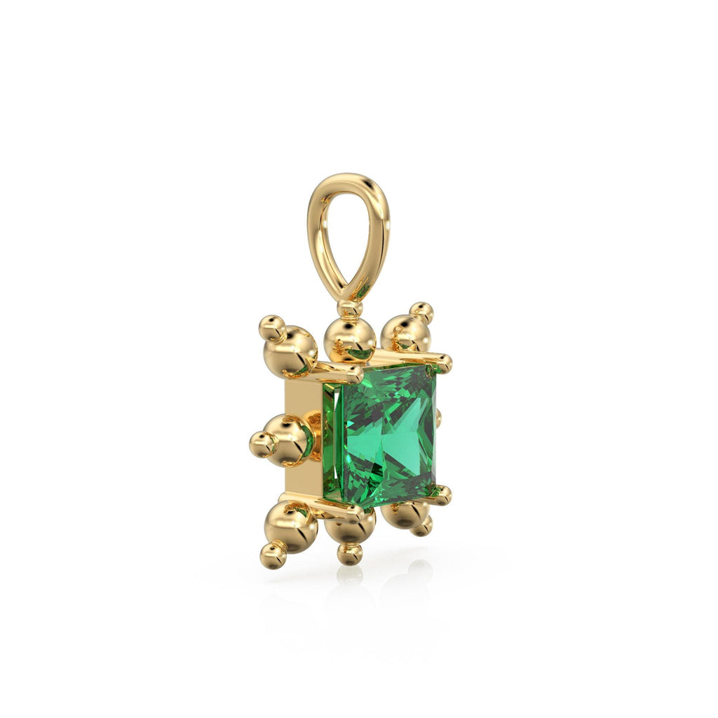 Zambian Emerald Gold Pendant / 14k Yellow Solid Gemstone Gold Charm / May Birthstone Prong Set Jewelry Gift for her