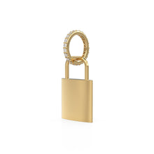 Load image into Gallery viewer, 18K Solid Yellow Gold Emerald Padlock Charm, Diamond Clover Pendant, Lucky Irish Gold Jewelry, Gift for Her or Him, Italian Gold Lock