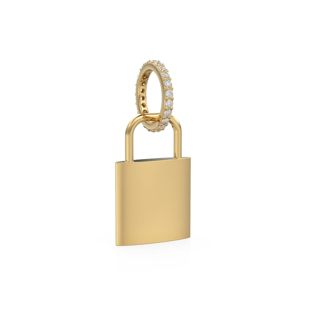 18K Solid Yellow Gold Emerald Padlock Charm, Diamond Clover Pendant, Lucky Irish Gold Jewelry, Gift for Her or Him, Italian Gold Lock