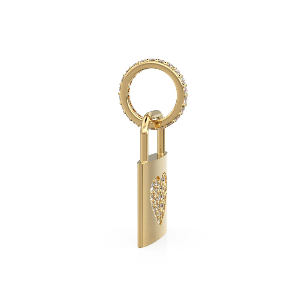 18k Solid Gold Diamond Heart Padlock Charm Pendant, Pavé Lock Pendant Heart Design, Luxury Gold Diamond Jewelry for Necklace or Bracelet