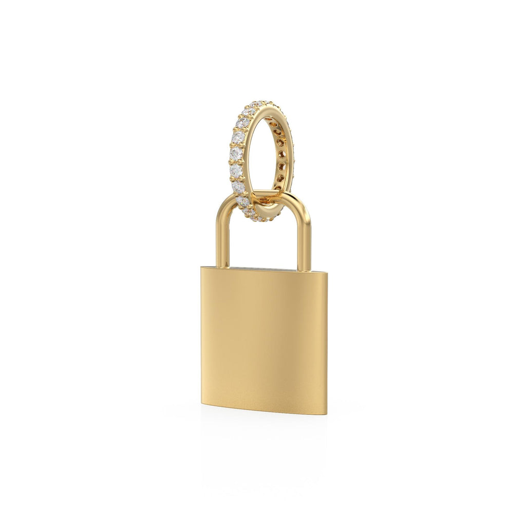 18k Solid Gold Diamond Heart Padlock Charm Pendant, Pavé Lock Pendant Heart Design, Luxury Gold Diamond Jewelry for Necklace or Bracelet