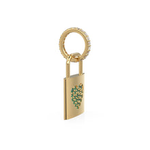 Load image into Gallery viewer, 18k Solid Gold Emerald Heart Padlock Charm Pendant, Pavé Lock Pendant Heart Design, Luxury Gold Emerald Jewelry for Necklace or Bracelet May